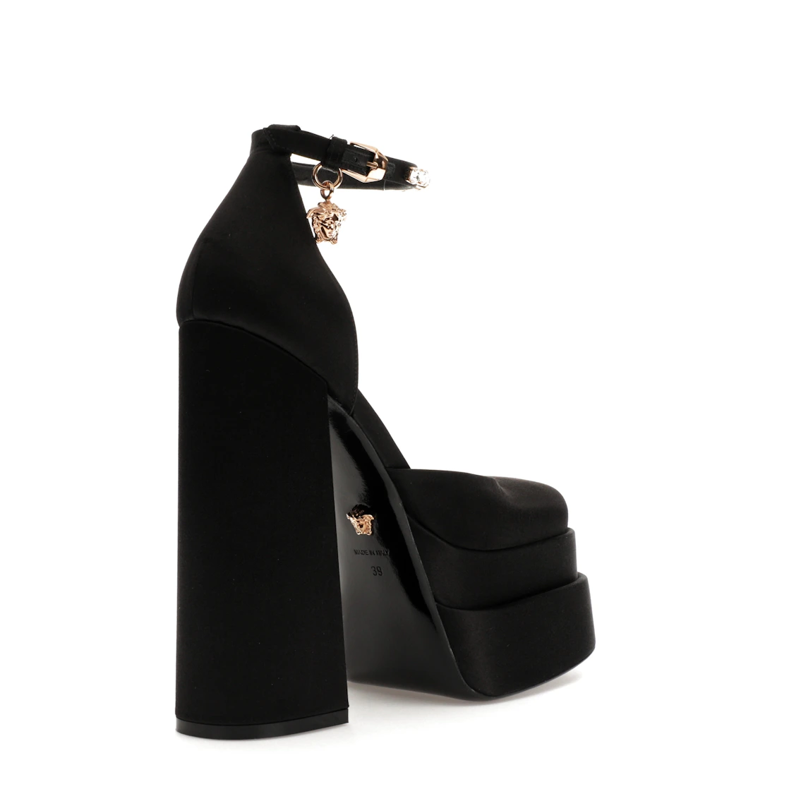 Vue 32 de Versace Medusa Aevitas 155mm Platform Pumps Black Satin