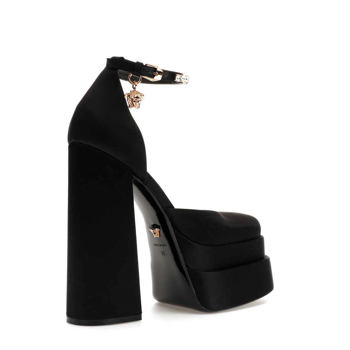 Vue 33 de Versace Medusa Aevitas 155mm Platform Pumps Black Satin