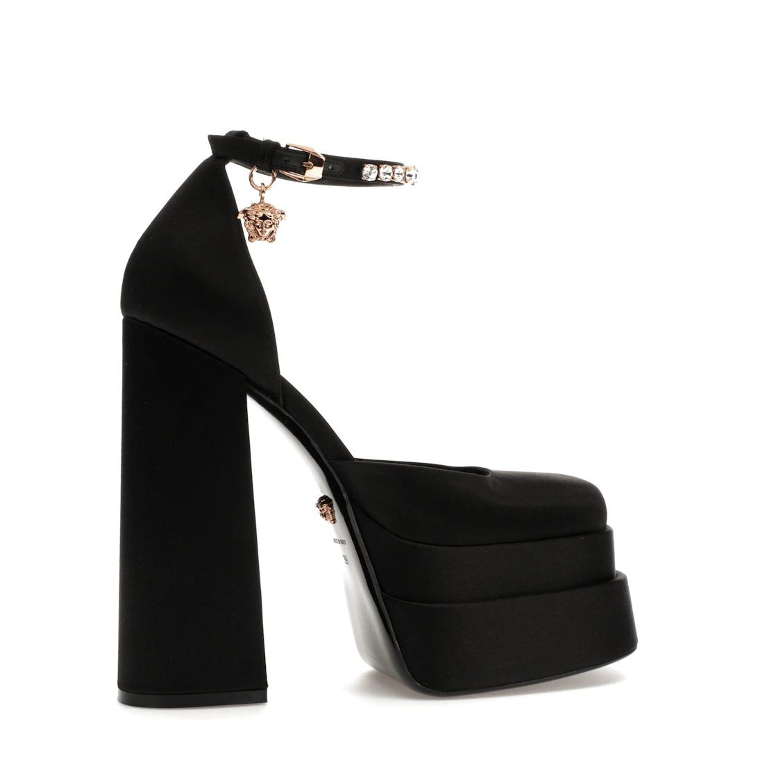 Vue 35 de Versace Medusa Aevitas 155mm Platform Pumps Black Satin