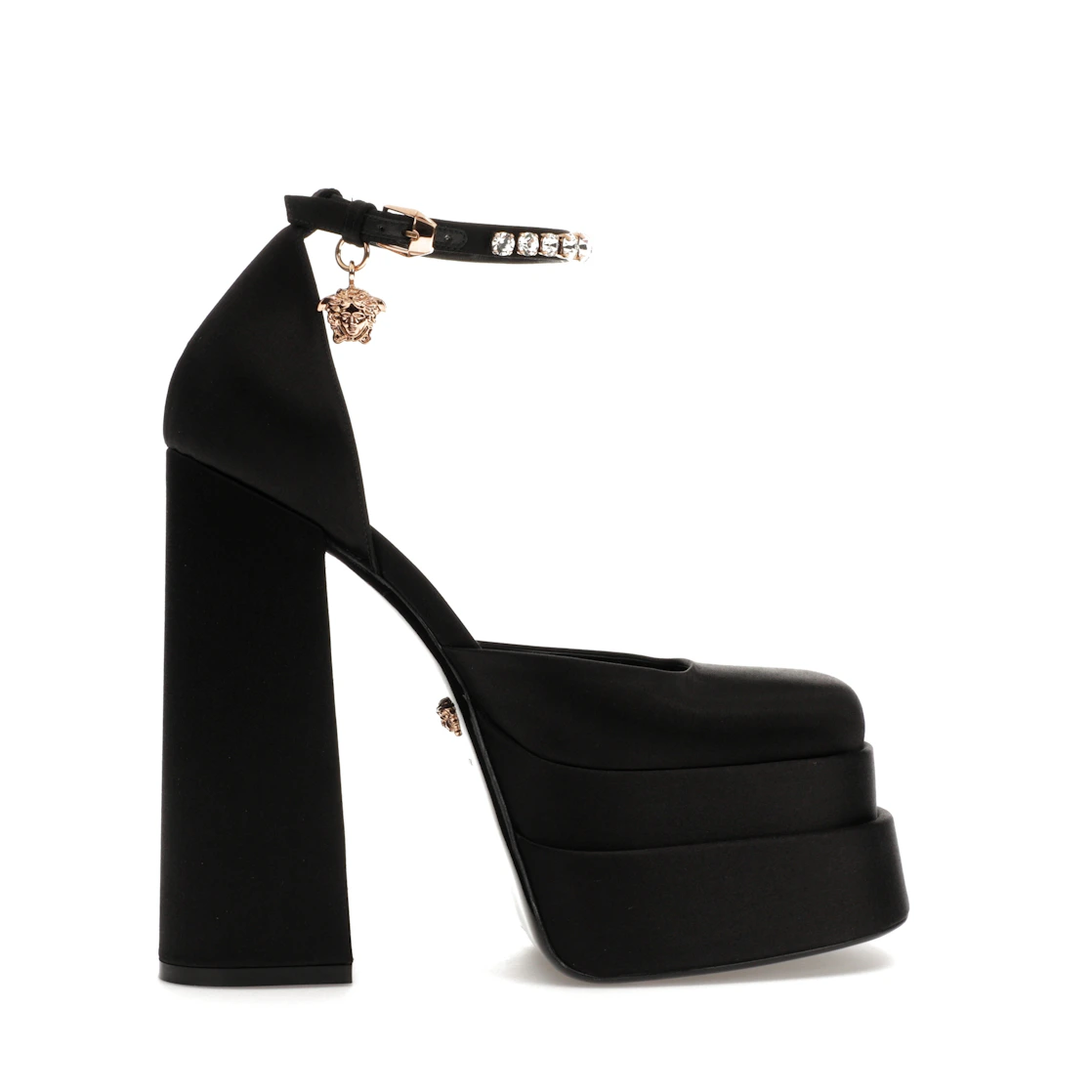 Vue 36 de Versace Medusa Aevitas 155mm Platform Pumps Black Satin