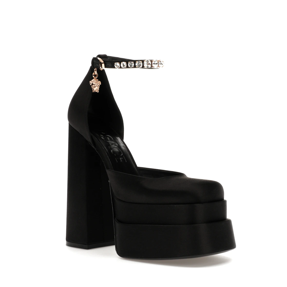 Vue 5 de Versace Medusa Aevitas 155mm Platform Pumps Black Satin