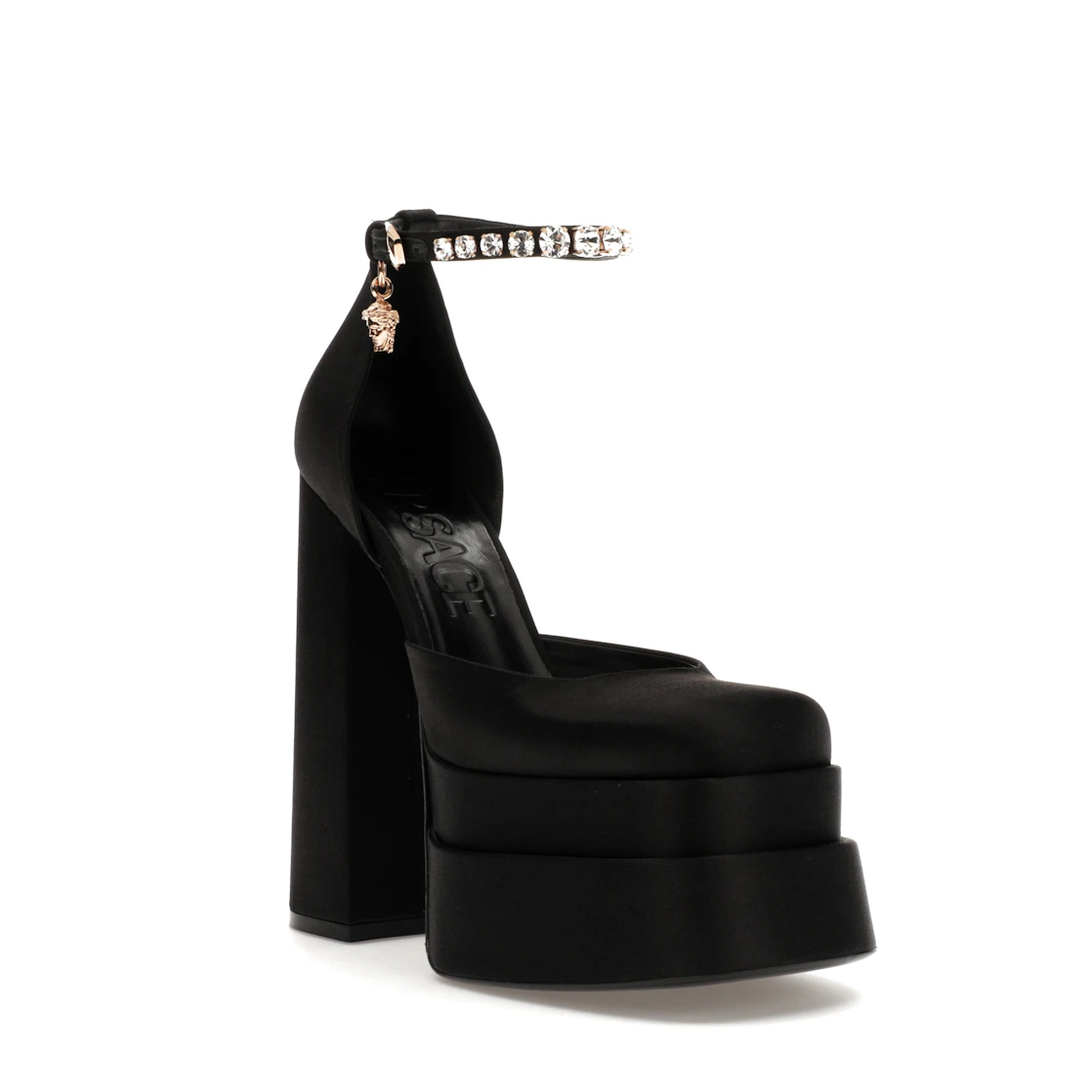 Vue 6 de Versace Medusa Aevitas 155mm Platform Pumps Black Satin