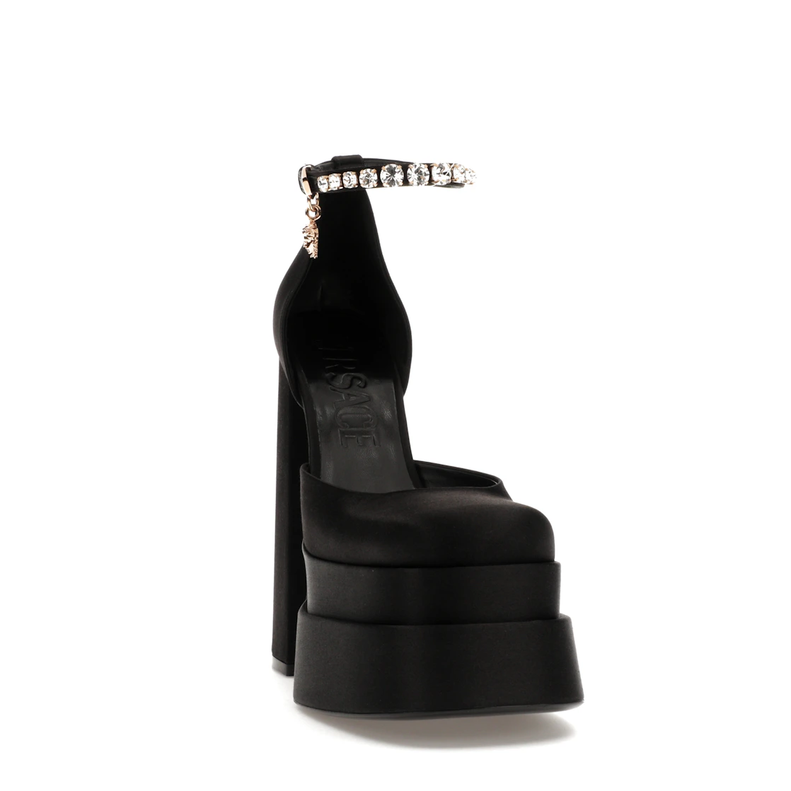 Vue 8 de Versace Medusa Aevitas 155mm Platform Pumps Black Satin