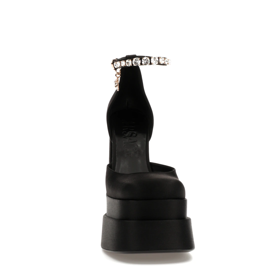 Vue 9 de Versace Medusa Aevitas 155mm Platform Pumps Black Satin
