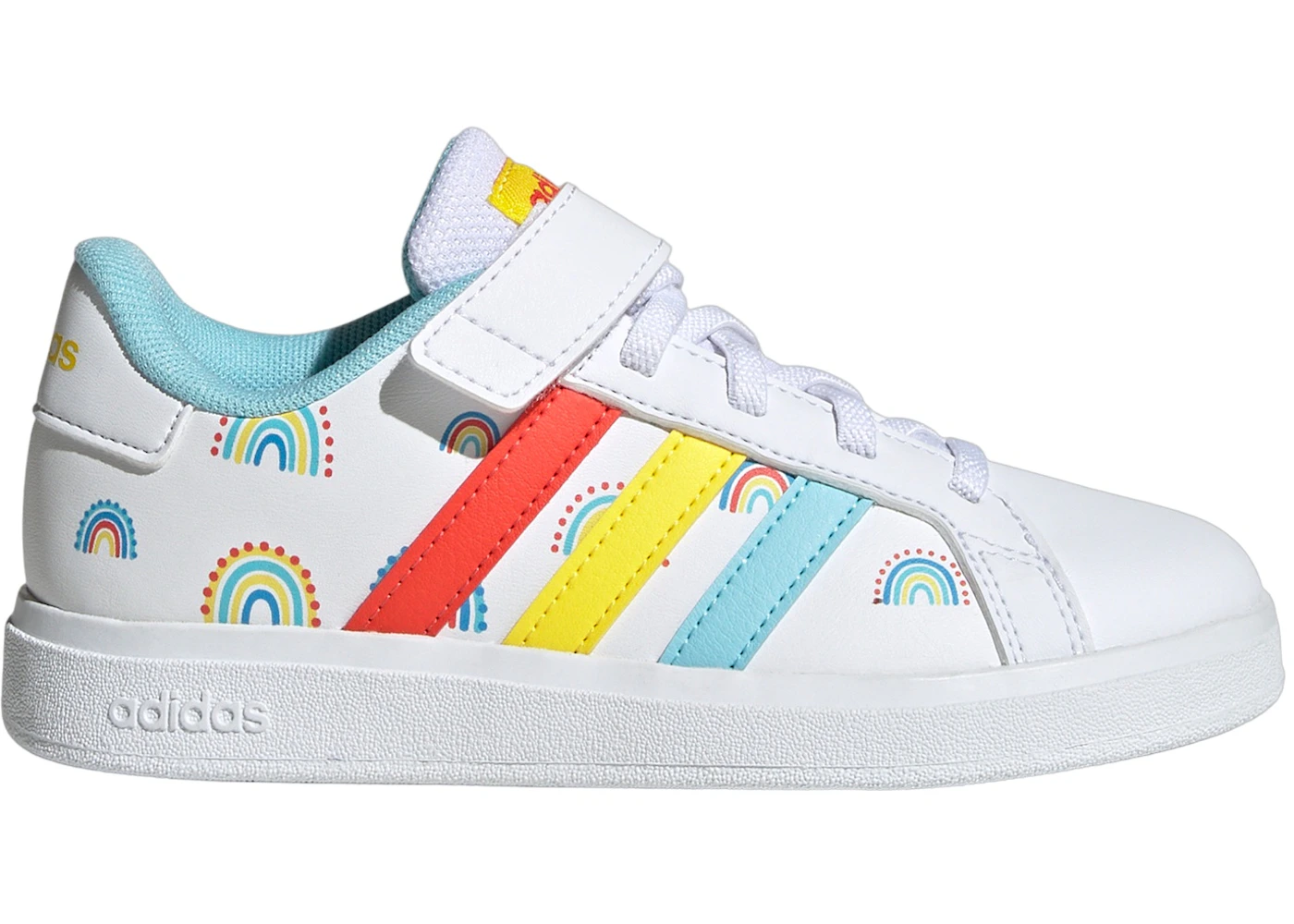 adidas Grand Court And Top Strap Cloud White Bold Orange Impact Yellow (GS)